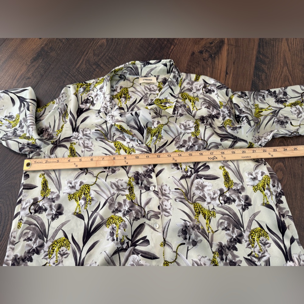L’AGENCE Women’s Tyler Holly Floral Silk Shirt Mixed Motif Luxury Size XL - Picture 11 of 12